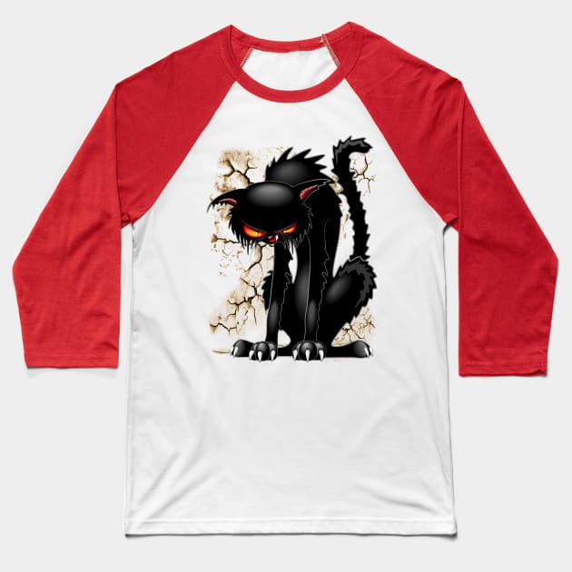 Black Cat Evil Angry Funny Character Baseball T-Shirt by BluedarkArt